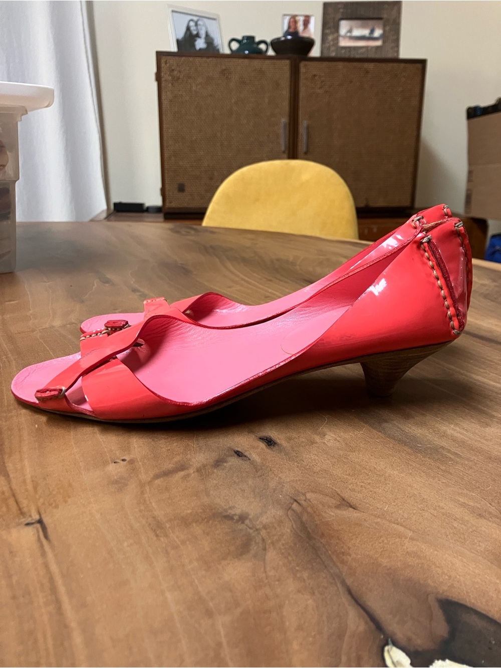 Miu Miu Pink Patent Leather Kitten Heel Sandals Size 37